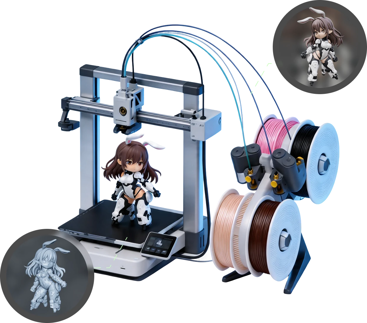AI 分割后的多色 3D 模型