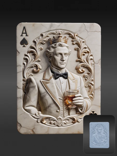 Ace of spades crowned gentleman bas-relief 3D model