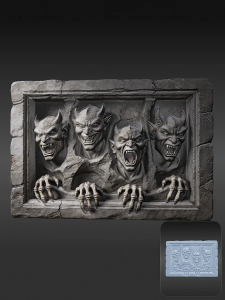 Stone gargoyle demon bas-relief 3D asset