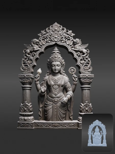 Detailed Hindu Vishnu temple bas-relief 3D asset