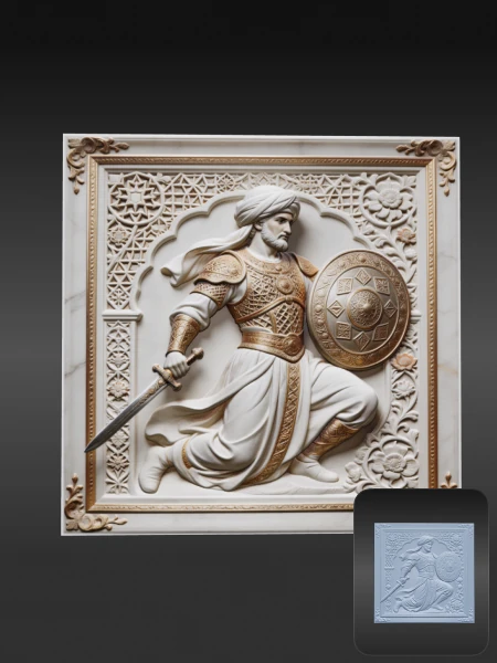 Arab warrior ornate Islamic bas-relief 3D asset