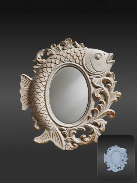 Ornate koi fish frame bas-relief 3D model